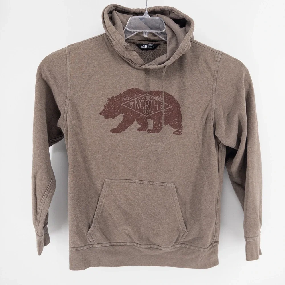 The North Face Mens Large Hoodie Brown Grizzly Bear Graphic Pullover‎ Gorpcore
